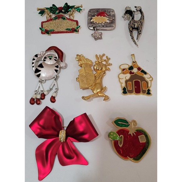 Lot of Christmas 8 pc.VTG AJC Danecraft AJMC NR broosh Wallaci Silversmiths pe - Picture 3 of 12